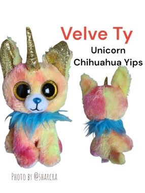 TY Velve Ty YIPS the Unicorn Chihuahua Dog golden sparkly sunset color Kids Toys